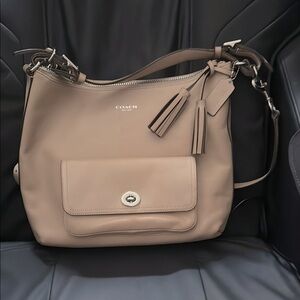 Coach Tan Leather Shoulder Bag with Tassel Detail